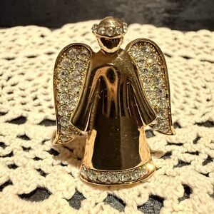 Vintage Monet Gold Tone Angel Brooch with Clear Rhinestones